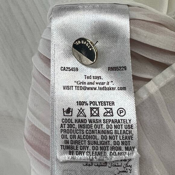 Ted Baker Jenya Blouse S Off White Black Pleated Peter Pan Collar Modest Chic - Picture 14 of 16